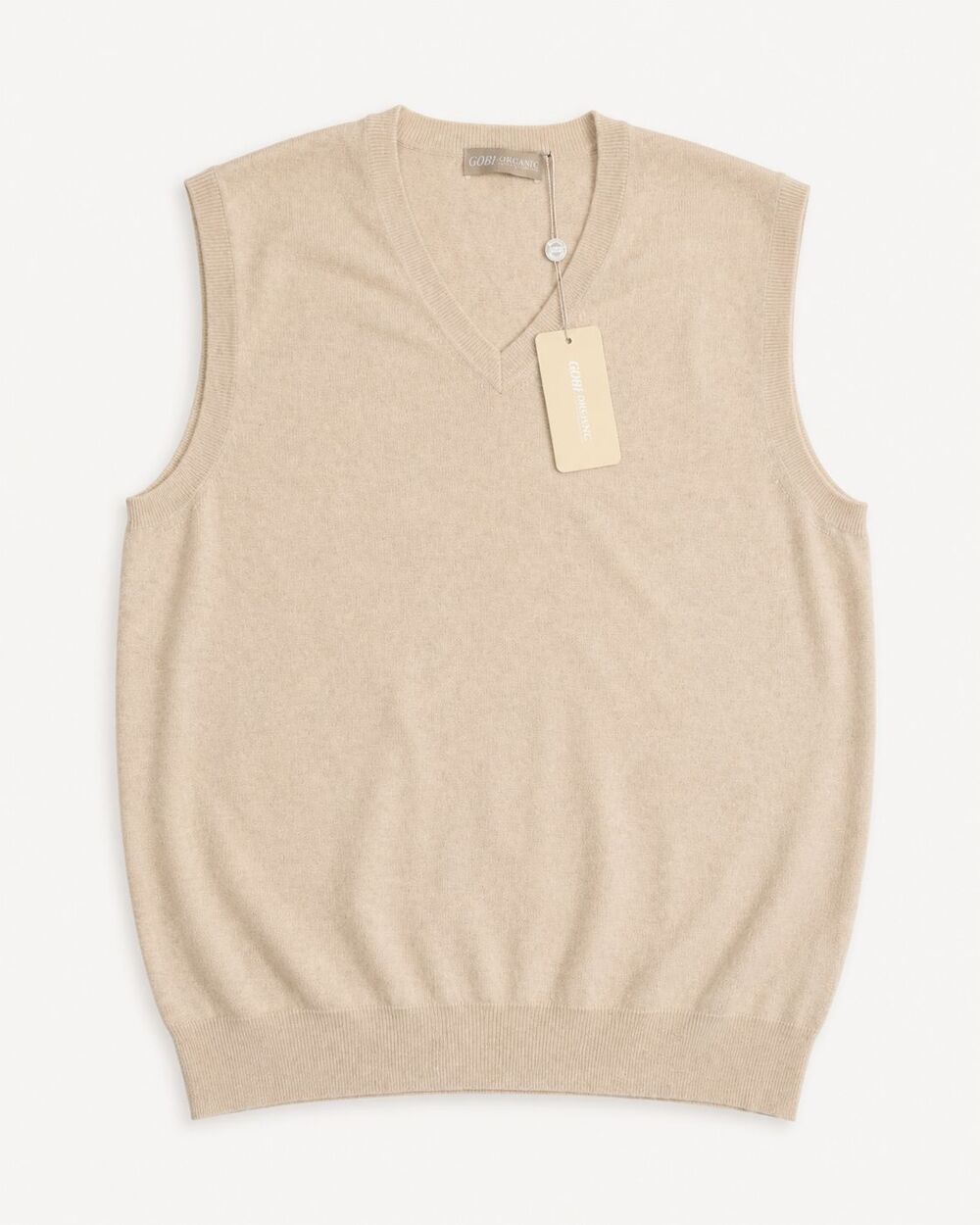 GOBI Organic Mongolia Cashmere Vest Men’s 2XL Beige V-Neck NWT